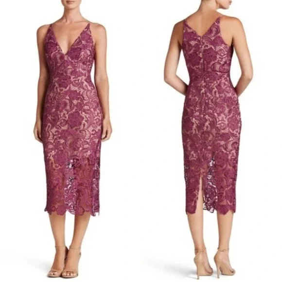 Dress the Population | Dresses | Dress The Population Marie Lace Midi Dress  In Mulberry Size Xs | Poshmark